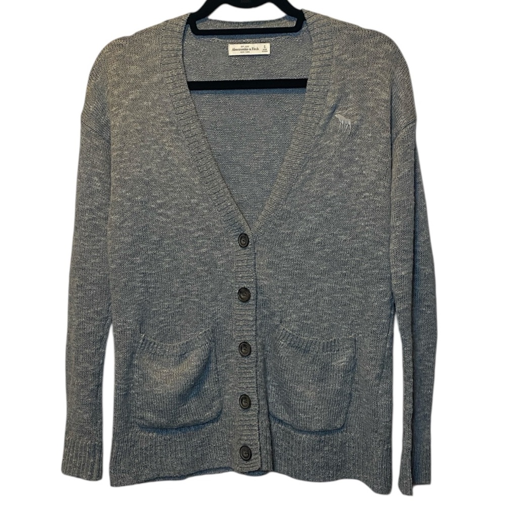 Vintage Abercrombie & Fitch Cardigan Small Heather Gray Marled Button Up Sweater